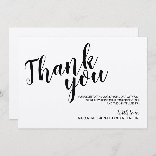 Modern Script Rustic Kraft Paper Wedding Thank You Invitation (Front/Back)