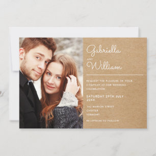 Modern Script Rustic Kraft Photo Wedding Invitation