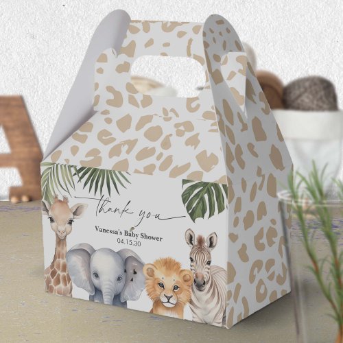 Modern Script Safari Animals Baby Boy Shower Favor Boxes