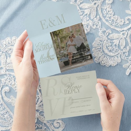 Modern Script Sage Green and Blue Wedding