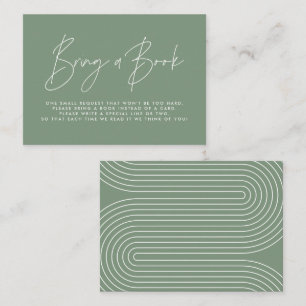 Modern script sage green baby shower bring a book note card