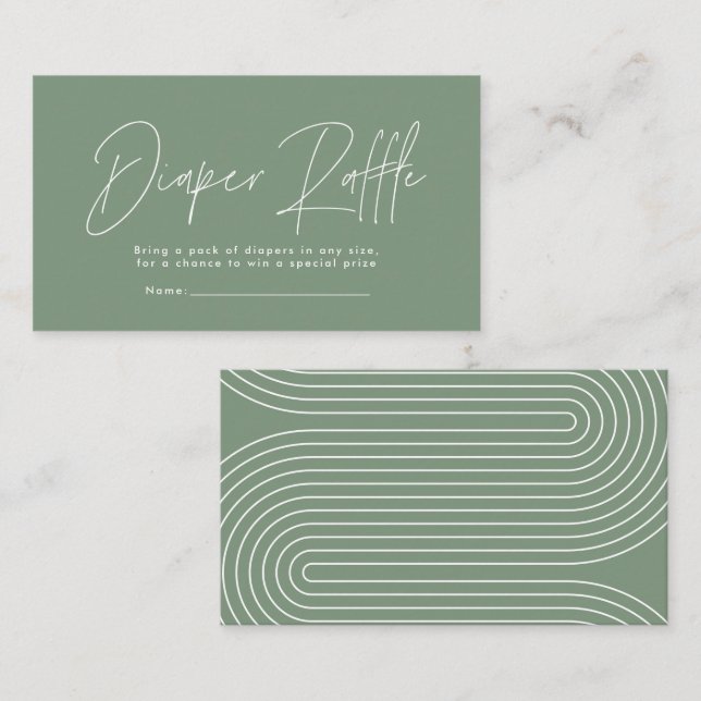 modern script sage green baby shower diaper raffle note card (Front/Back)