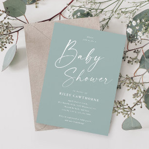 Modern Script Sage Green Baby Shower Invitation