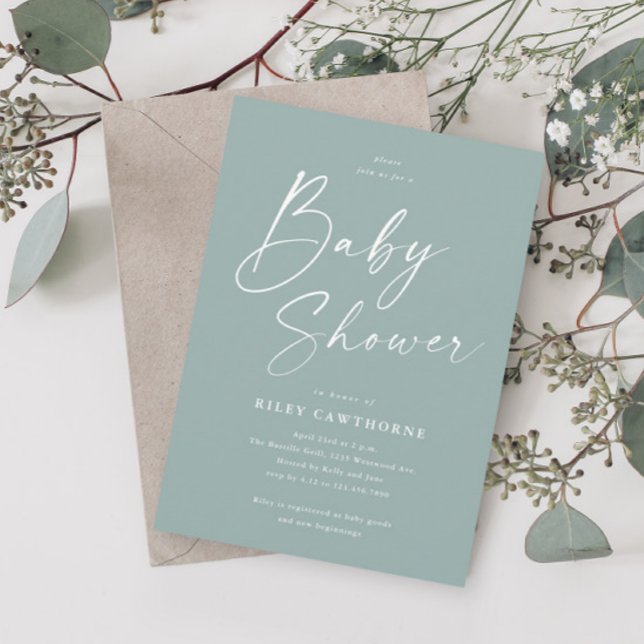 Modern Script Sage Green Baby Shower Invitation (Creator Uploaded)