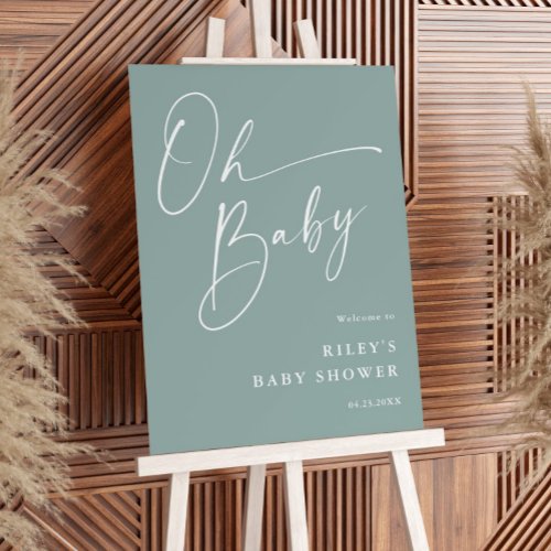 Modern Script Sage Green Baby Shower Welcome Foam Board