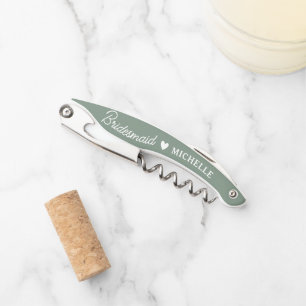 Modern Script Sage Green Bridesmaid Proposal Gift  Waiter's Corkscrew