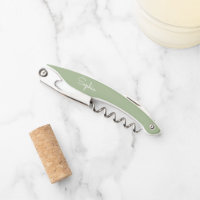 Modern Script Sage Green Bridesmaid Proposal Gift Waiter's Corkscrew