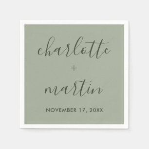 Modern Script Sage Green Engagement Wedding Shower Napkins