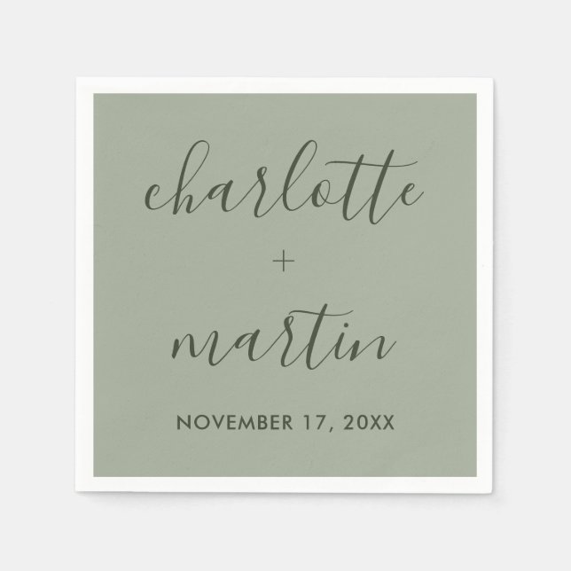 Modern Script Sage Green Engagement Wedding Shower Napkins (Front)