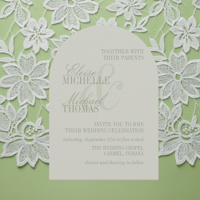 Modern Script Sage Green Formal Arch Wedding  Invitation (Modern Script Sage Green Formal Arch Wedding Invitation
)