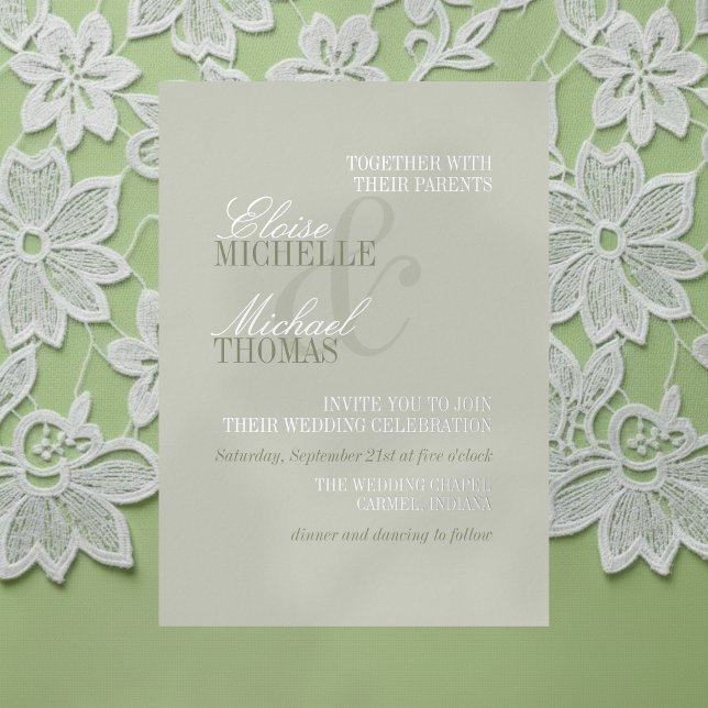 Modern Script Sage Green Formal Wedding Foil Invitation (Invite guest to your big day with this Modern Script Sage Green Formal Wedding Foil Invitation!)