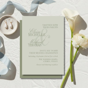 Modern Script Sage Green Formal Wedding Invitation