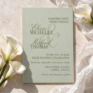 Modern Script Sage Green Formal Wedding Invitation