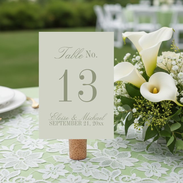 Modern Script Sage Green Formal Wedding Table Number (Set the dinner tables of your big day with this Modern Script Sage Green Table Number!)