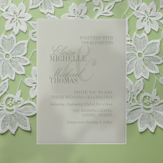 Modern Script Sage Green Formal Wedding Vellum Invitations (Invite guest to your big day with this Modern Script Sage Green Formal Wedding Vellum Invitation! )