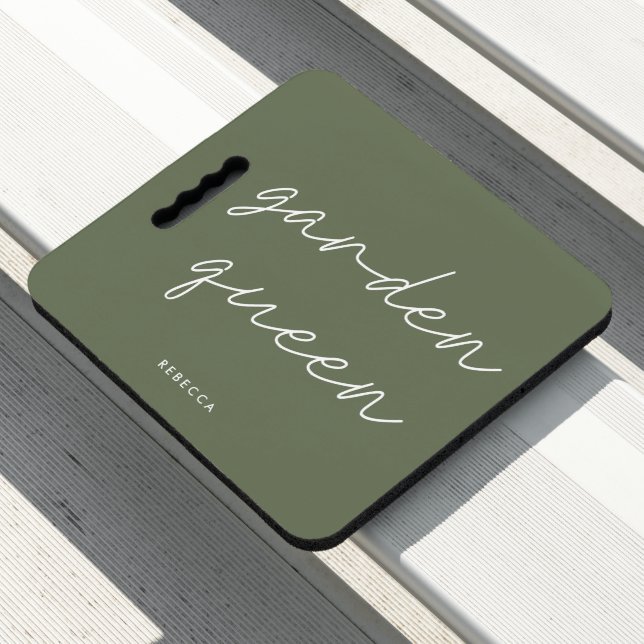 Modern Script Sage Green Garden Queen Plant Lover  Seat Cushion (In Situ)