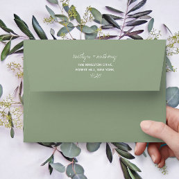 Modern Script Sage Green Minimalistic Wedding Envelope