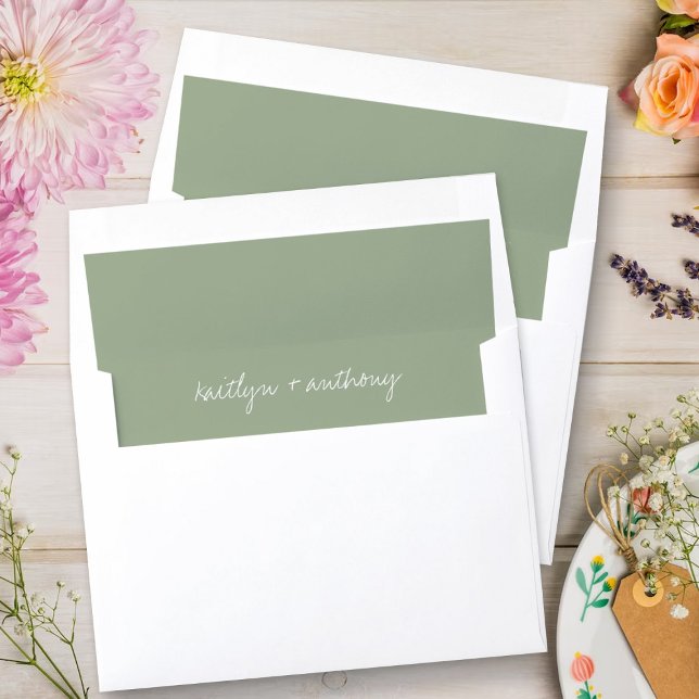 Modern Script Sage Green Minimalistic Wedding Envelope Liner (Creator Uploaded)