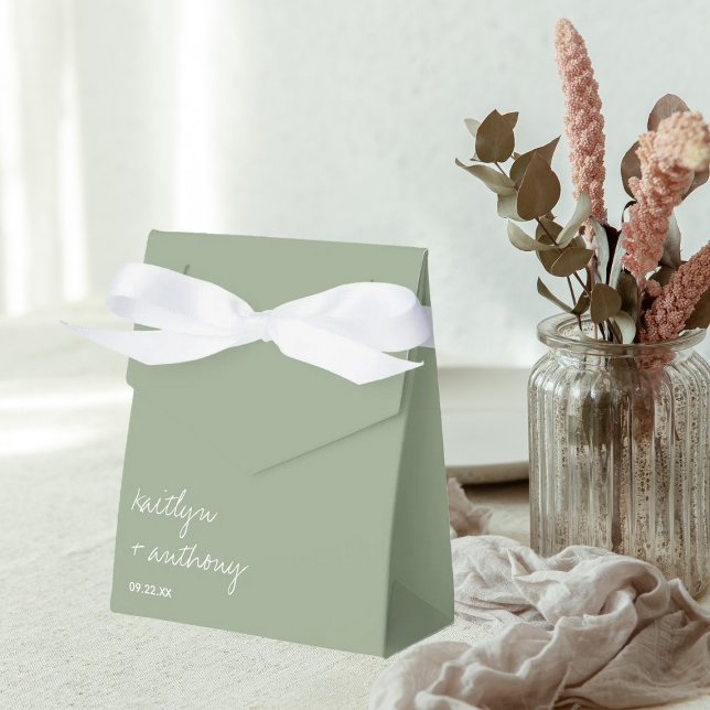 Modern Script Sage Green Minimalistic Wedding Favor Boxes (Creator Uploaded)