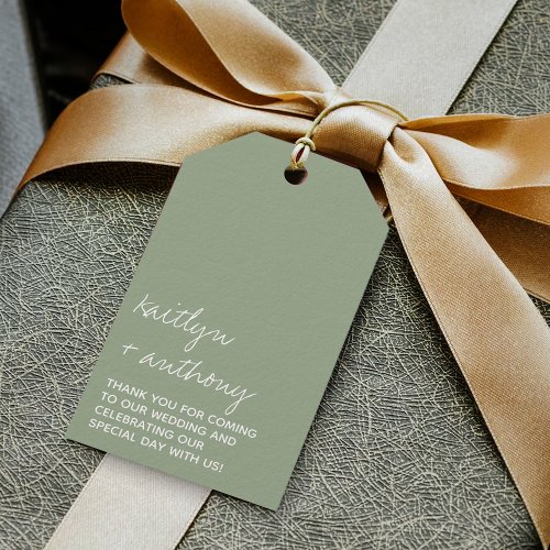 Modern Script Sage Green Minimalistic Wedding Gift Tags