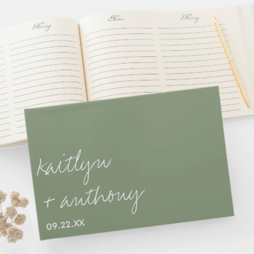 Modern Script Sage Green Minimalistic Wedding Guest Book
