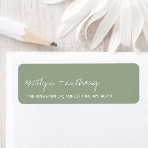 Modern Script Sage Green Minimalistic Wedding Label