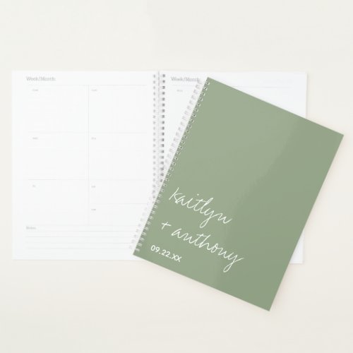 Modern Script Sage Green Minimalistic Wedding Planner