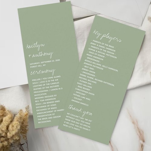 Modern Script Sage Green Minimalistic Wedding Program