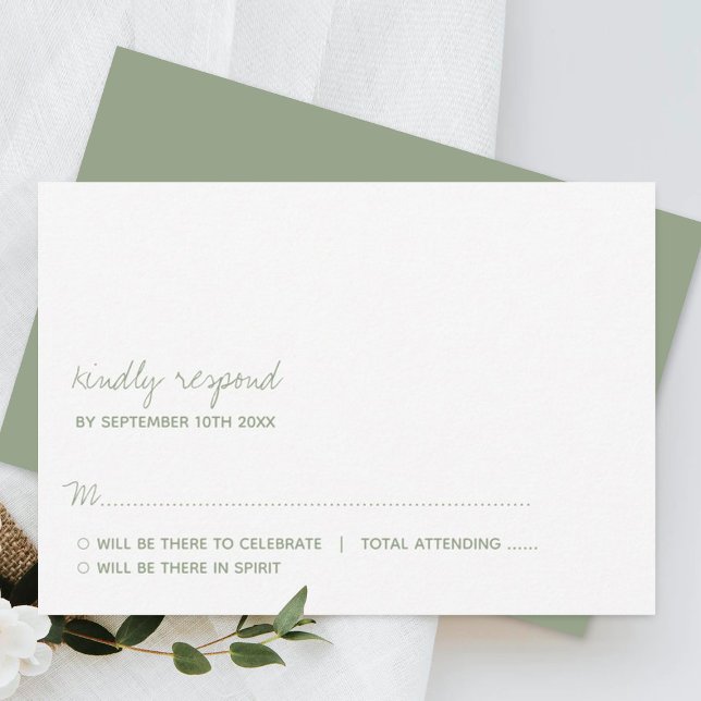 Modern Script Sage Green Minimalistic Wedding RSVP Card (Creator Uploaded)