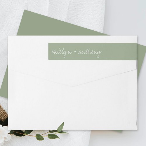 Modern Script Sage Green Minimalistic Wedding Wrap Around Label
