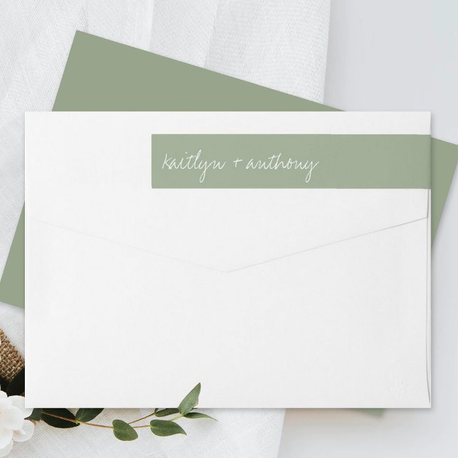 Modern Script Sage Green Minimalistic Wedding Wrap Around Label (Creator Uploaded)