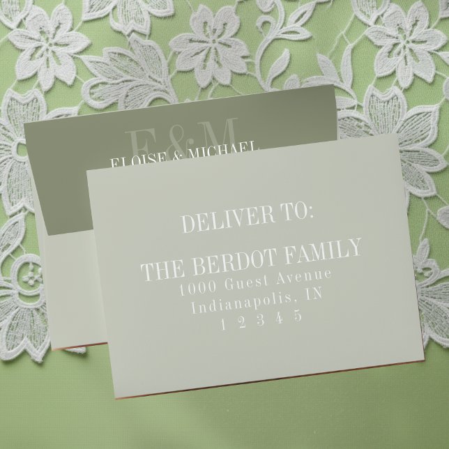 Modern Script Sage Green Monogram Wedding Envelope (Invite guest to your big day with this Modern Script Sage Green Monogram Wedding envelope! )
