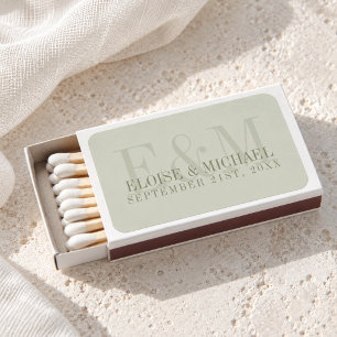 Modern Script Sage Green Monogram Wedding Matchboxes
