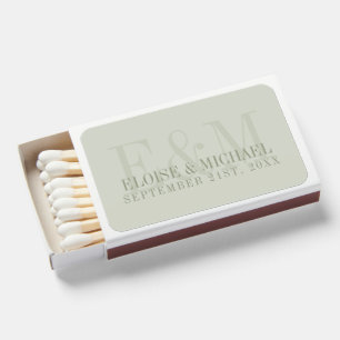 Modern Script Sage Green Monogram Wedding Matchboxes