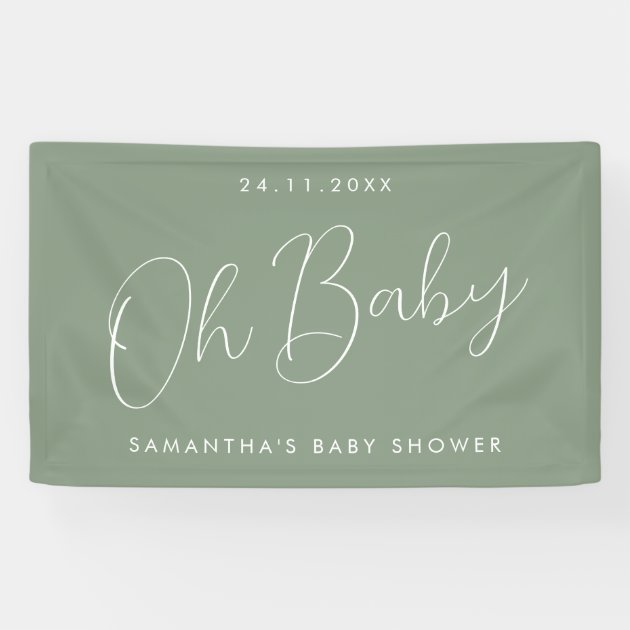 Modern Script Sage Green Oh Baby Shower Banner
