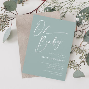 Modern Script Sage Green Oh Baby Shower Invitation