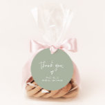 Modern Script Sage Green Thank You Bridal Shower Classic Round Sticker<br><div class="desc">Modern Script Sage Green Thank You Bridal Shower Classic Round Sticker</div>