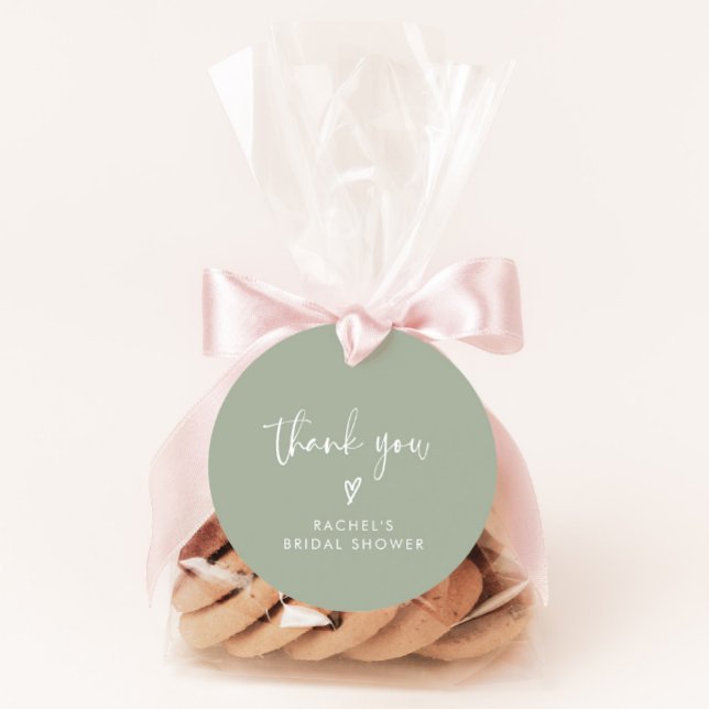 Modern Script Sage Green Thank You Bridal Shower Classic Round Sticker (Creator Uploaded)