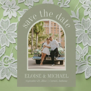 Modern Script Sage Green Wedding Arch Photo Save The Date