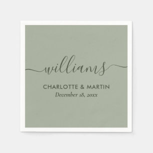 Modern Script Sage Green Wedding Napkins