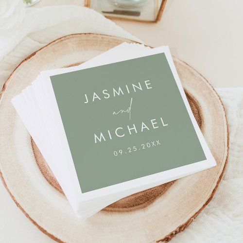 Modern Script Sage Green Wedding Napkins