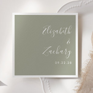 Modern Script Sage Green Wedding Napkins