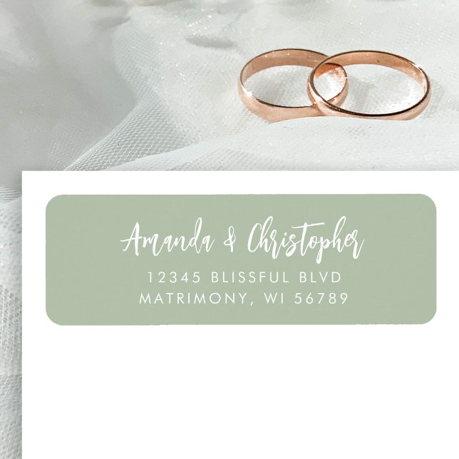 Modern Script Sage Green Wedding Return Address Label (Creator Uploaded)