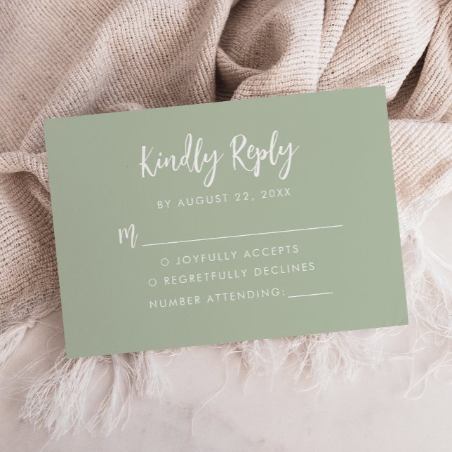 Modern Script Sage Green Wedding RSVP Card (Creator Uploaded)