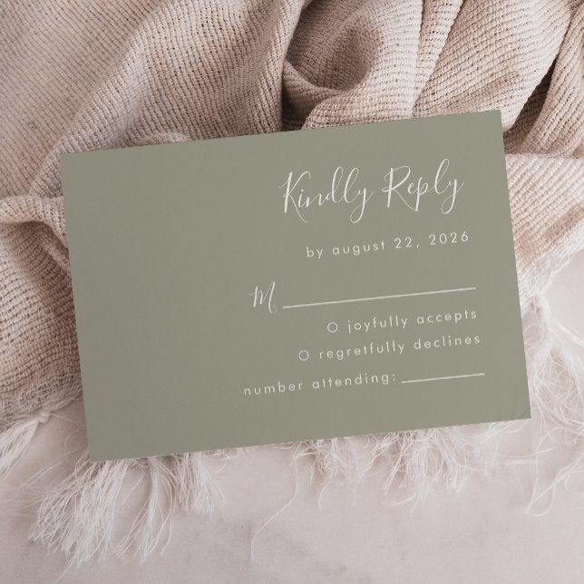 Modern Script Sage Green Wedding RSVP Card (Creator Uploaded)