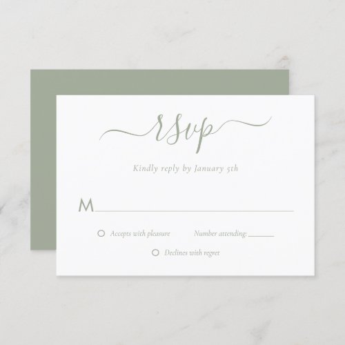 Modern Script Sage Green Wedding RSVP Cards