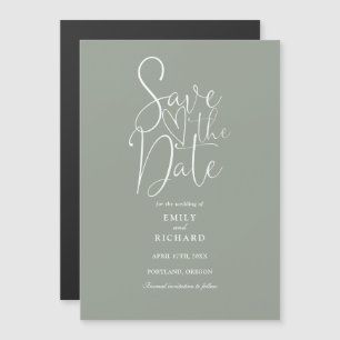 Modern Script Sage Green Wedding Save The Date Magnetic Invitation