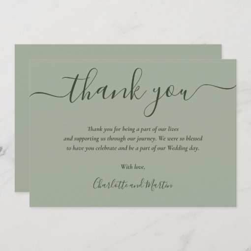 Modern Script Sage Green Wedding Thank You Card | Zazzle