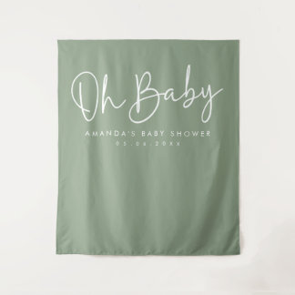 Modern Script Sage Oh Baby Baby Shower Backdrop
