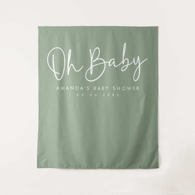 Modern Script Sage Oh Baby Baby Shower Backdrop (Front)